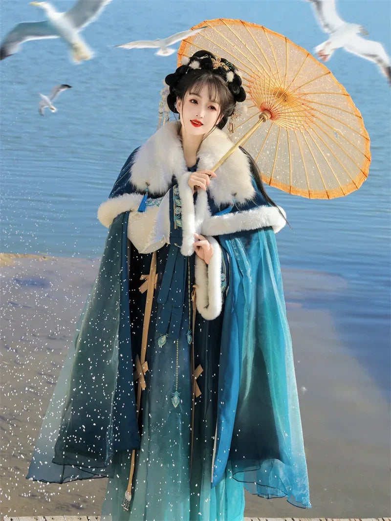 Yan Ruyu Hanfu women's Tang Dynasty fairy Han elements daily autumn and winter shawl cloak - Yandan_Hanfu