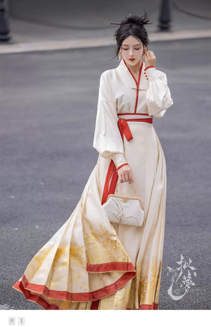 Black&Blue Modern Hanfu | 6-meter-high daily Hanfu suit slimming and long horse-mamian skirt - Yandan_Hanfu