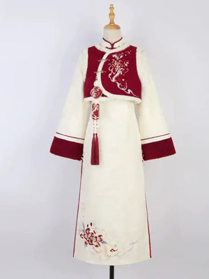 autumn and winter lolita spring dawn Chinese style short vest new year red robe long sleeve op cheongsam dress - Yandan_Hanfu