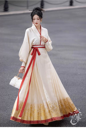 Black&Blue Modern Hanfu | 6-meter-high daily Hanfu suit slimming and long horse-mamian skirt - Yandan_Hanfu