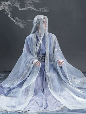 "Three Friends of Winter" – Modern Purple Hanfu Robe for Men with Flowing Sleeves - Yandan_Hanfu