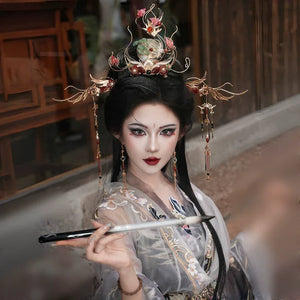 Graceful Crane Shadow – Hanfu Hair Jewelry Set with Crown & Hairpin Inspired by Chinese Symbolism - Yandan_Hanfu