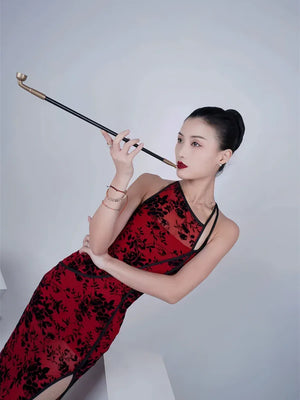 Burgundy Vintage Flocked Velvet Cheongsam – Modern Dance-Inspired Qipao Dress - Yandan_Hanfu