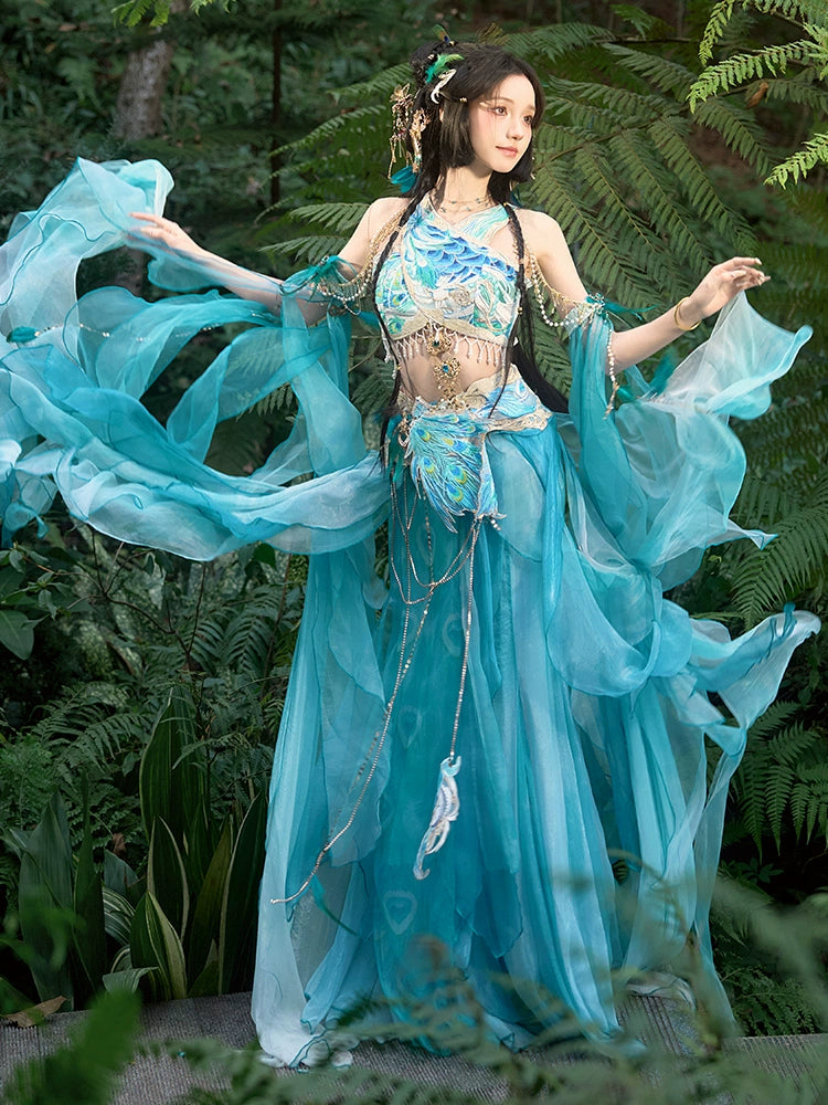 【Dance of the Peacock】 Dunhuang-Inspired Hanfu Set in Ethereal Desert Hues