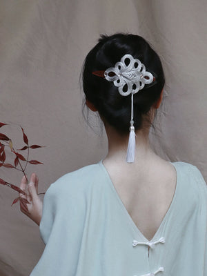 Realm of Grace – New Chinese Style Vintage Hair Claw | Elegant Tassel Shark Clip & Duckbill Barrette - Yandan_Hanfu