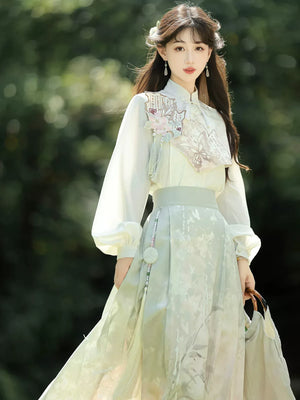 Beauty in the Painting – Autumn Hanfu-Inspired Ensemble | New Chinese Style Top & Dress Set - Yandan_Hanfu
