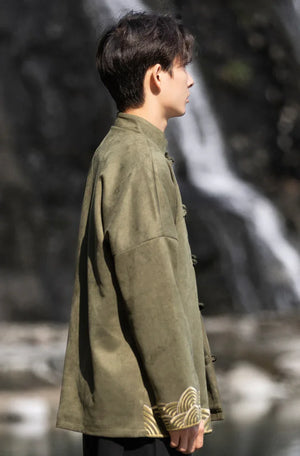 New Chinese style suede embroidered top jacket Tang suit men - Yandan_Hanfu