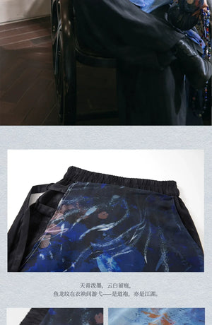 Yulong Dance – Modern Hanfu Set | Embroidered Cross-Collar Dao Robe with Loose Pants (Spring & Autumn) - Yandan_Hanfu