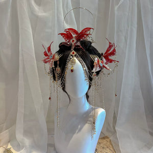 Dunhuang Princess Headpiece Set – Exotic Red Tassel Hair Accessories for Hanfu & Oriental Dance - Yandan_Hanfu