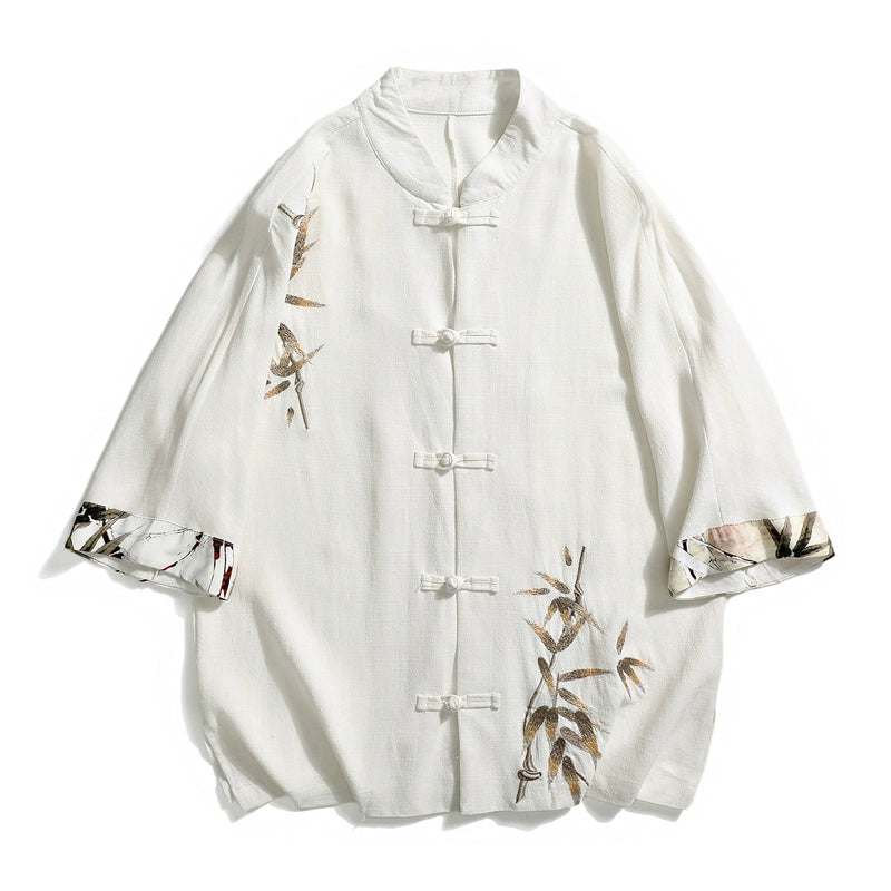 Tang suit men's Chinese style linen embroidered shirt