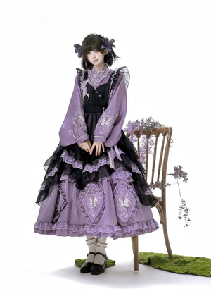Chinese-Inspired Purple Lolita Dress – Elegant Daily Wear with Apron, Vintage Maid Style & Cottagecore Touch - Yandan_Hanfu