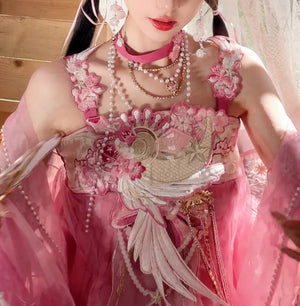 Pink Hanfu women's large-sleeved shirt chest-length embroidery spring and summer - Yandan_Hanfu