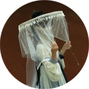 Antique-Style COS Bamboo Hat with Immortal Curtain Veil - Sun Protection & Shading for Ladies in Ancient Hanfu - Yandan_Hanfu