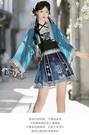 Silver Bell Hanfu Women's Han Element Improved Top Half Skirt Ancient Clothing Full Set Miao Xinjiang Exotic Style Daily - Yandan_Hanfu