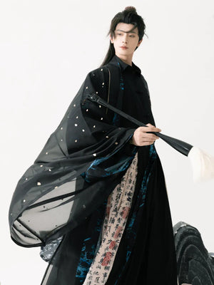 Song Dynasty | Calligraphy Hanfu Men's Cloak Large Sleeve Shirt Black Suit - Yandan_Hanfu