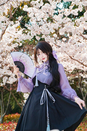 Iris ink butterfly girl exquisite fringed Han element sweet purple cheongsam fairy dress - Yandan_Hanfu