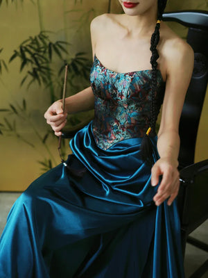 "Sparrow" Jacquard tube bride trailing wedding wedding dress toasting dress engagement - Yandan_Hanfu