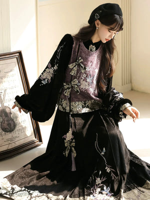 “Swallow’s Return” – Modern Hanfu Layered Vest & Skirt Set | Autumn-Winter Everyday Chinese Style - Yandan_Hanfu