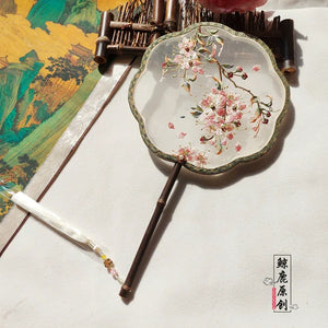 Crape myrtle flower machine embroidery single-sided fan(Hanfu&Cheongsam) - Yandan_Hanfu