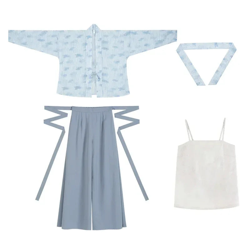 Three color Song style Modern Hanfu Short Shirt and Song Pants Hanfu Women's Summer - Yandan_Hanfu