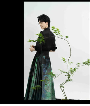 Unisex Hanfu Set – New Chinese Style Cross Jacket & Horse-Face Skirt Modern Hanfu Male - Yandan_Hanfu