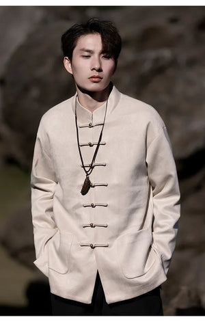 New Chinese style disc button top jacket Chinese New Year red Tang suit men - Yandan_Hanfu