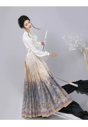 “Lucky Butterfly” – Gold-Brocade Hanfu Skirt | New Chinese Style Daily Ma Mian Skirt - Yandan_Hanfu