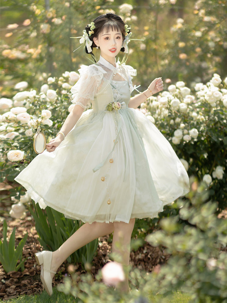 Chinese style green lolita hanfu wind lily sweet girl han element green dress