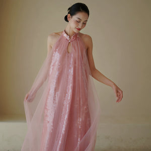 "Bella" pink sequined gauze halter dress bride - Yandan_Hanfu