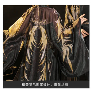 Black&Gold Tang-Style Hanfu Couple Set – Traditional Chinese Outfit with Wide-Sleeve Robe & Printed Hezi Skirt - Yandan_Hanfu