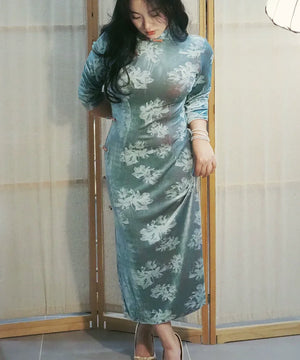 Velvet Elegance – New Chinese Qipao Dress | Autumn/Winter Curve-Flattering Fit - Yandan_Hanfu