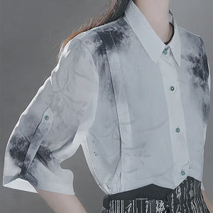 Clivia ink shirt Chinese fashion new Chinese element pants summer suit - Yandan_Hanfu
