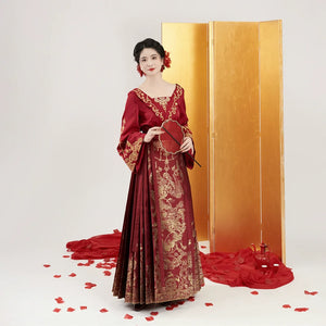 Perfect Harmony Bridal Hanfu – New Chinese Style Mamian Skirt Wedding Dress for Engagement & Reception - Yandan_Hanfu