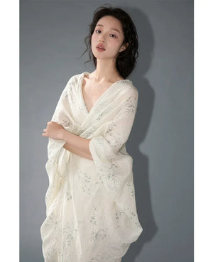 100% Ramie Modern Chinese Dress – Zen-Inspired Summer Travel Maxi with Relaxed Silhouette - Yandan_Hanfu