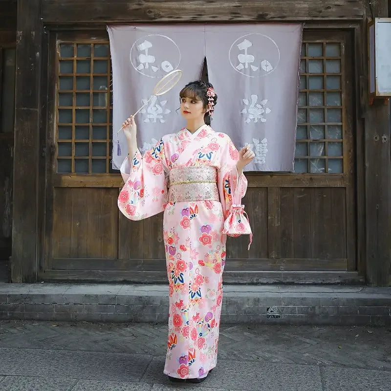 japanese dress modern female Cherry Blossom Pink Kimono - Japanese Kimono Style