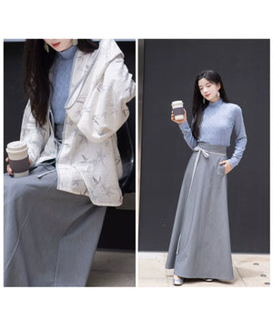 White Dew: Bamboo Shadows & Swallow Whispers – Jin-Style Hanfu Set | Tencel Pleated Robe with Rayon Camisole and Flowing Skirt - Yandan_Hanfu