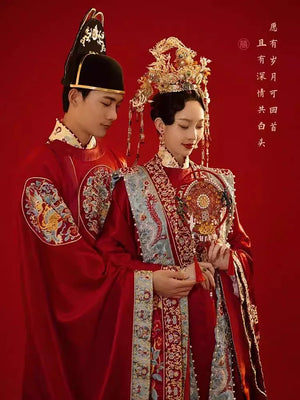 Ming-style wedding dress couple suit | Chinese-style&Tang-style dress Xiuhe wedding dress - Yandan_Hanfu