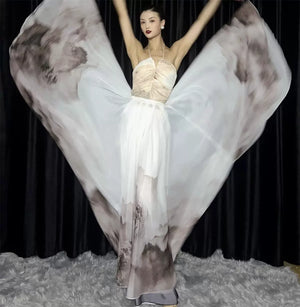 Floating Light – Chinese Watercolor Maxi Skirt with Dramatic Full Hem - Yandan_Hanfu