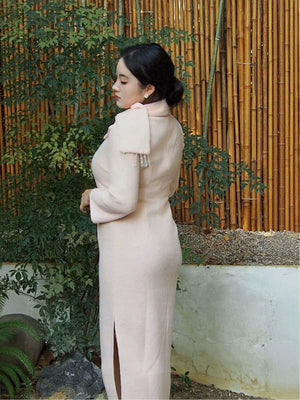 Pink Winter Qipao Dress – Retro Chinese Silhouette | Warm & Curve-Flattering Fit - Yandan_Hanfu