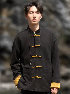 New China style can be worn on both sides, button-down top jacket Tang suit men - Yandan_Hanfu