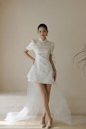 "Little Meixue" Short Bow Cheongsam Bridal Wedding Dress - Yandan_Hanfu