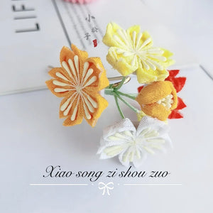 Sakura fine work hairpin 4-piece set Japanese kimono yukata with headdress Lolita pink ancient Japanese style cherry tea - Yandan_Hanfu