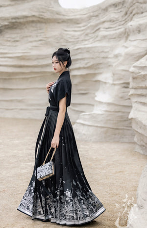 Original imitation luodian horse face skirt, new Chinese style, daily work, improved short-sleeved Hanfu summer - Yandan_Hanfu