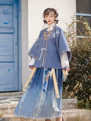 Yuxue Fragrance, Ming-Dynasty short shirt pleated skirt aligned with waist - Yandan_Hanfu