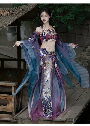 GU – Exotic Hanfu-Inspired Gradient Embroidered Bustier Set for Spring & Summer - Yandan_Hanfu