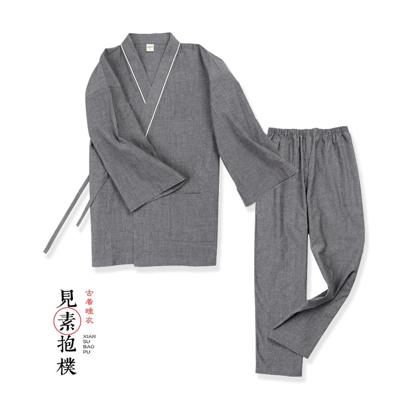 Pijama Hanfu de algodón puro antiguo para hombre, talla grande, primavera y verano