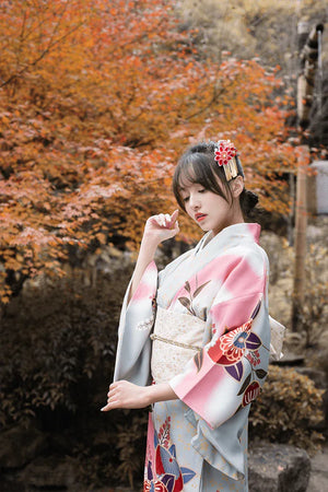 Pink Japanese Kimono Yukata Vintage Dress Improved Kimono - Yandan_Hanfu