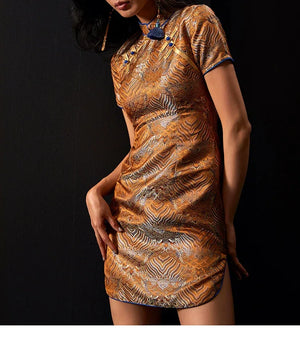 Grandiose brocade, contrasting color disc buckle handmade cheongsam - Yandan_Hanfu