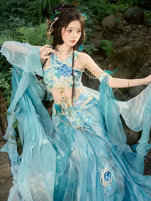 【Dance of the Peacock】 Dunhuang-Inspired Hanfu Set in Ethereal Desert Hues - Yandan_Hanfu