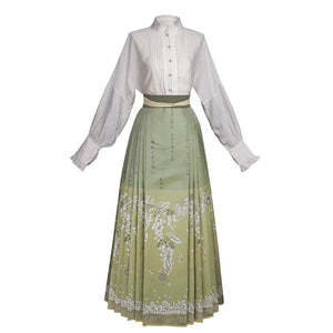 Light Green Modern Hanfu | Dreamy Flower Mamian Skirt Work Daily Hanfu - Yandan_Hanfu